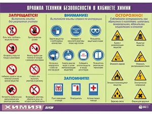 Таблица демонстрационная "Правила техники безопасности в кабинете химии" (винил 70х100) - fgospostavki.ru - Новоалтайск