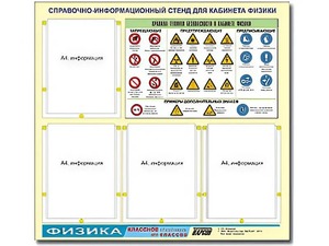 Стенд информационный "Правила техники безопасности в кабинете физики" (80х75, 4 кармана) - fgospostavki.ru - Новоалтайск