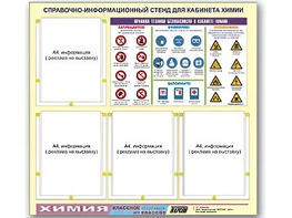 Стенд информационный "Правила техники безопасности в кабинете химии" (80х75, 4 кармана) - fgospostavki.ru - Новоалтайск
